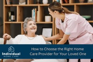 Senior woman smiling while speaking with a compassionate female caregiver in a home setting, representing trust and connection in home care services.